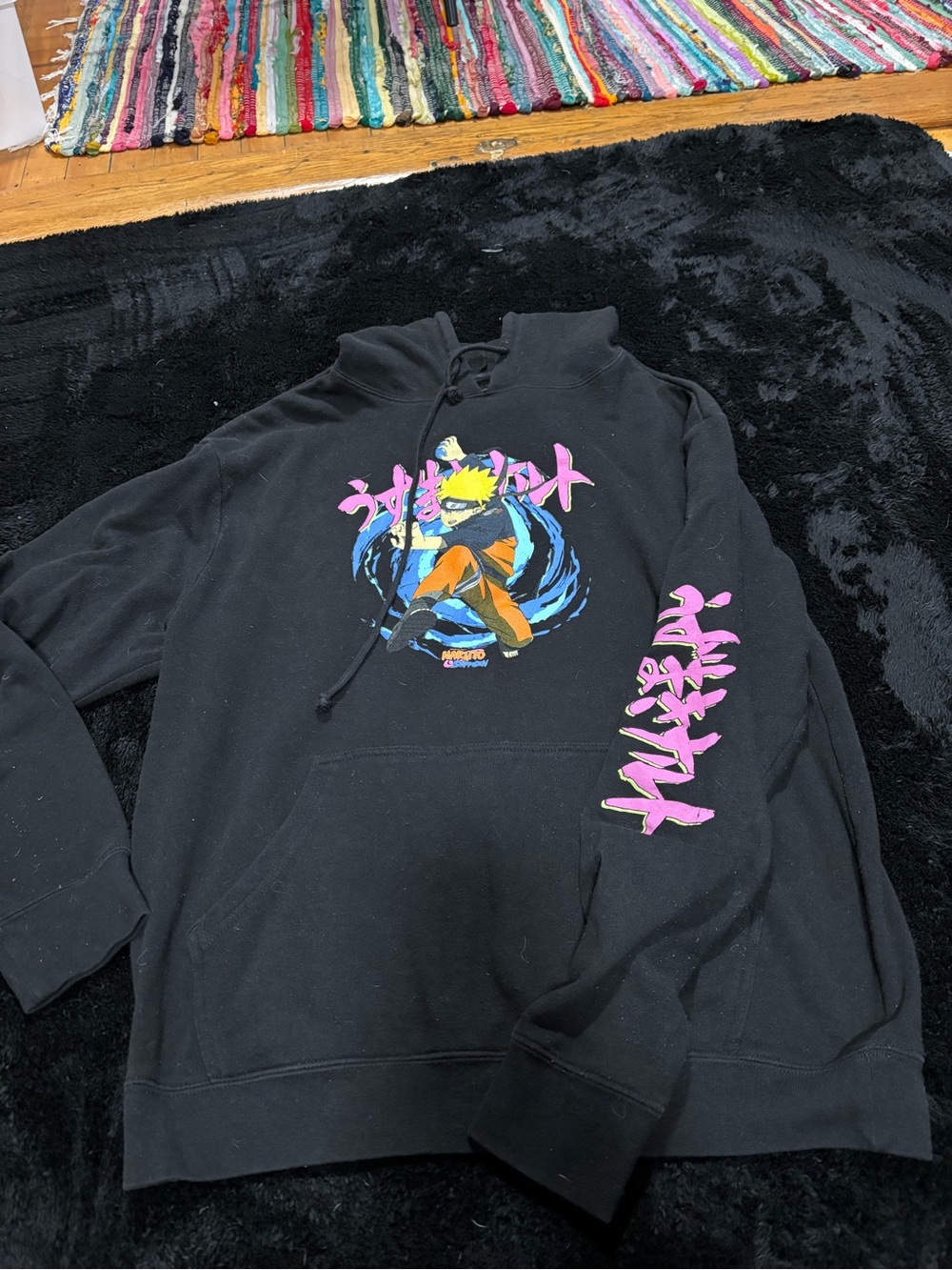 Ripple Junction Black Naruto Graphic Hoodie with Pink Script